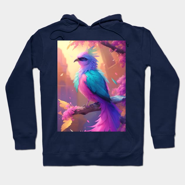 Colourful japanese bird on cherry blossom tree Hoodie by Spaceboyishere